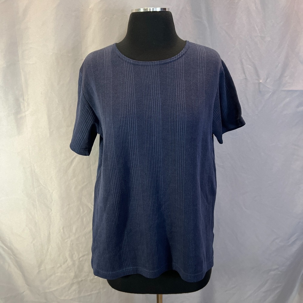 Sag Harbor T Shirt Womens Small Navy Ribbed Cotton Blend Short Sleeve Crew Neck